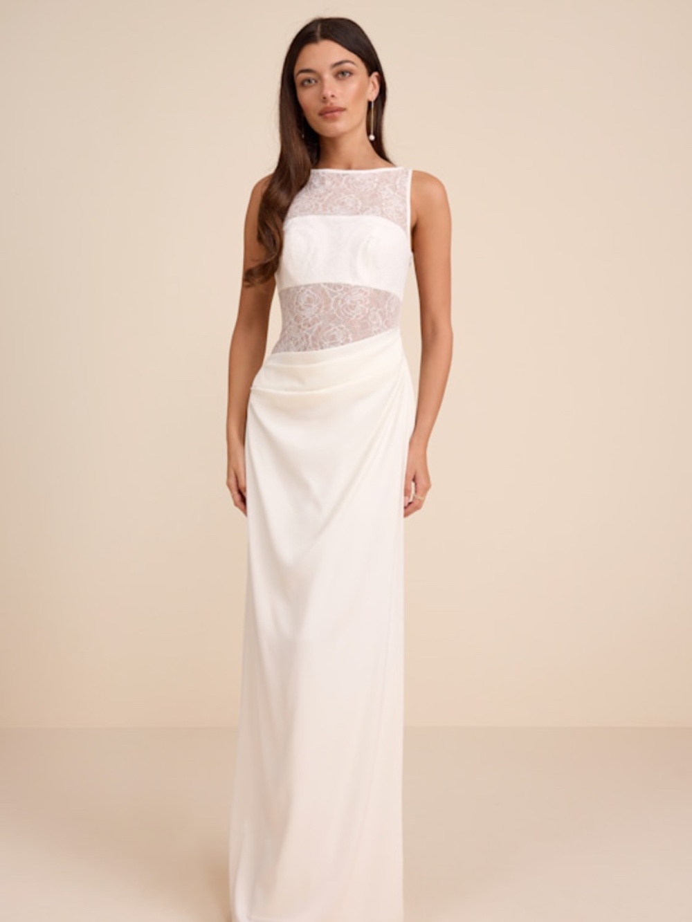 Lulus Akasha White Sheer Lace Mixed-media Maxi Dress - Size XL